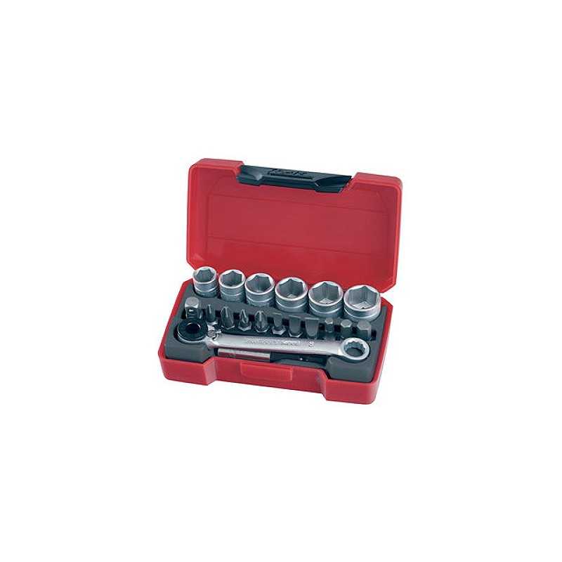 Mini set, ratchet 1/4/19 pieces drill bits toolbox