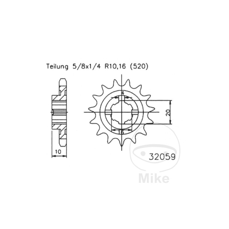 ESJOT Piñón transmisión engranaje grueso 13T P-520 6 Ø16/20MM 726.38.66